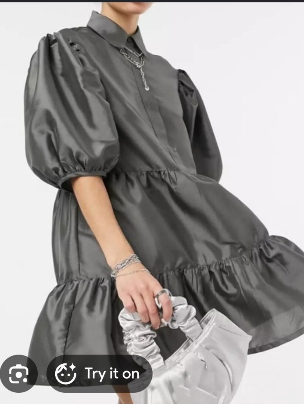 Collusion Gray Taffeta Babydoll Dress, P2P 17"